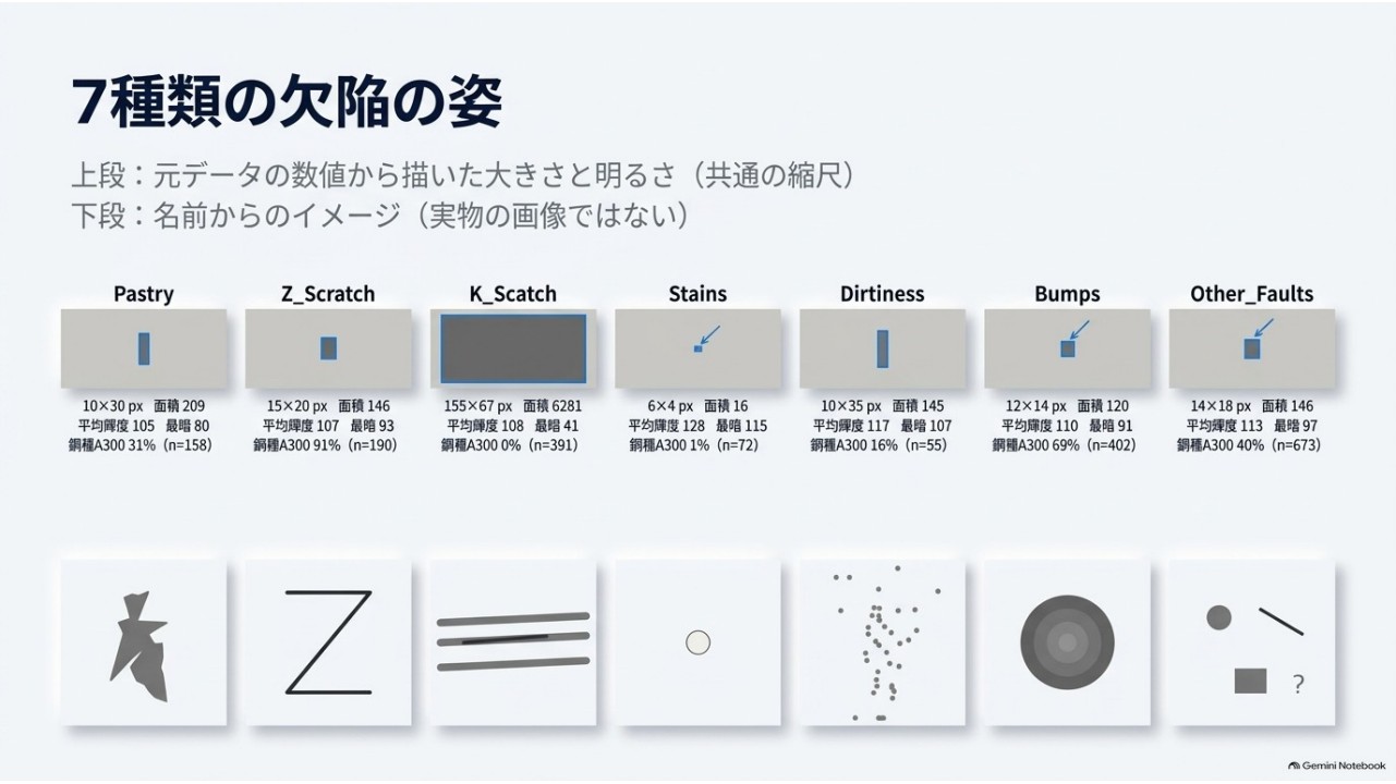 7種類の欠陥と説明用イメージ